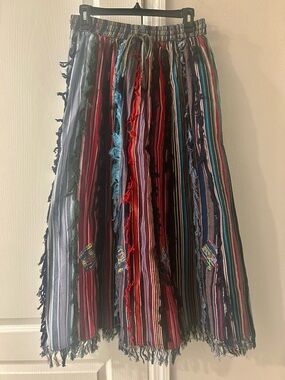 Multicolor Striped Fringed Boho Skirt One Size